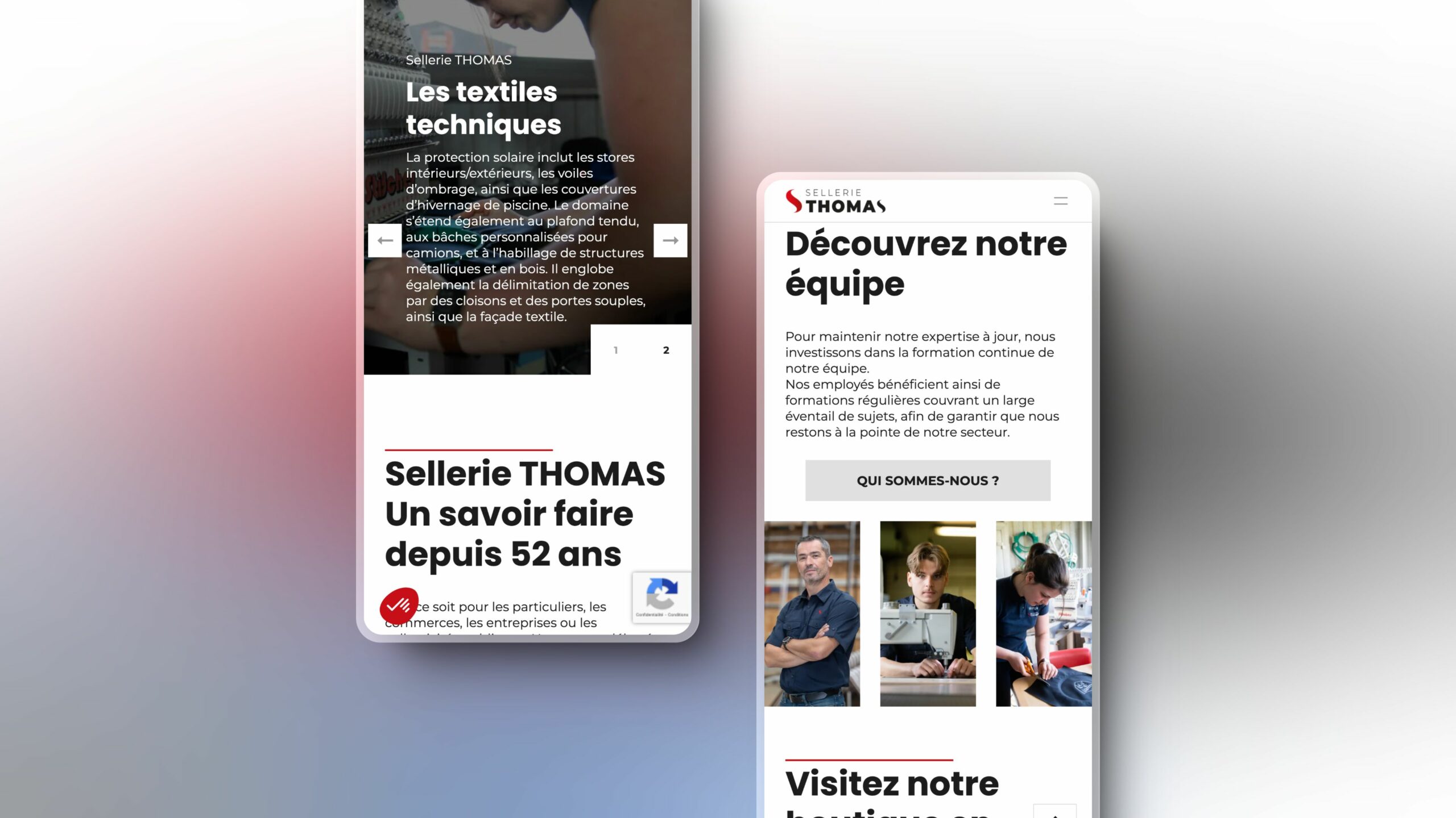 Capture d&#039;écran de block mobile sur le site de la Sellerie Thomas